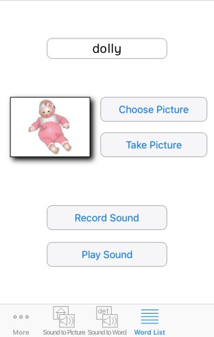 Screen Shot of the settings for Special Words App. 